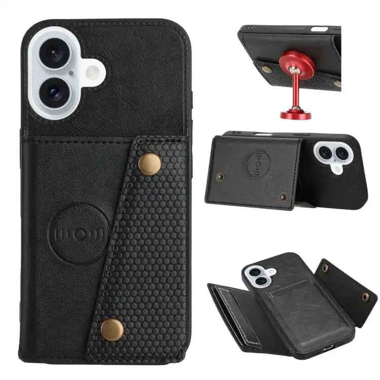 Double Buckle Card Slots PU + TPU Phone Case