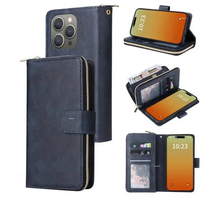 9 Card Slots Zipper Wallet Bag Leather Phone Case MyMobile