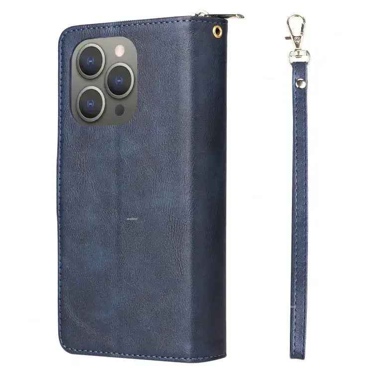 9 Card Slots Zipper Wallet Bag Leather Phone Case