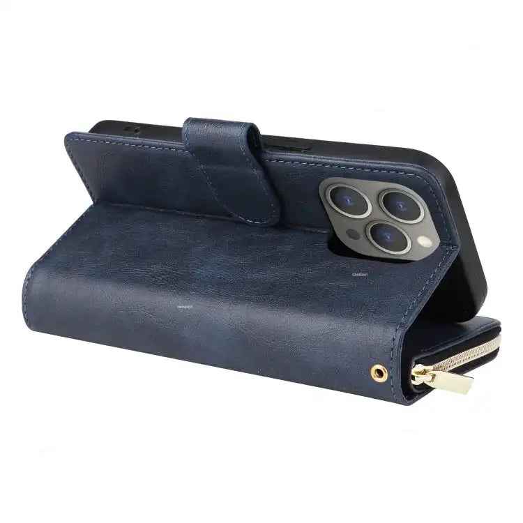 9 Card Slots Zipper Wallet Bag Leather Phone Case