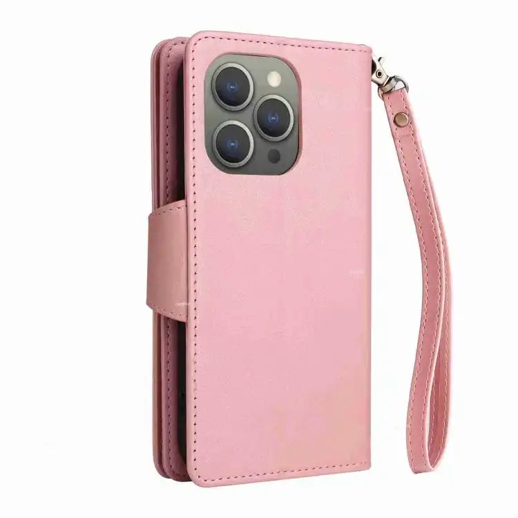Rivet Buckle 9 Cards Three Fold Leather Phone Case MyMobile