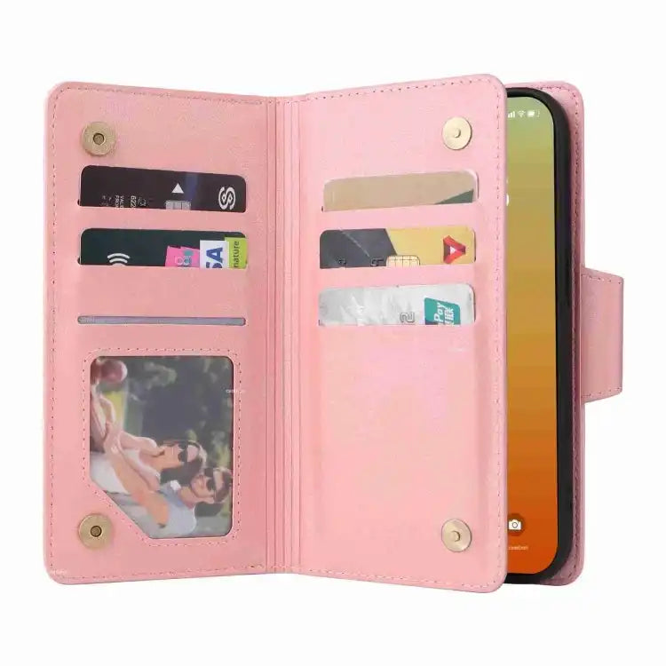 Rivet Buckle 9 Cards Three Fold Leather Phone Case MyMobile