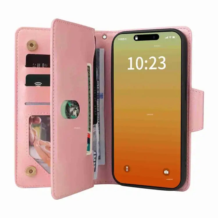 Rivet Buckle 9 Cards Three Fold Leather Phone Case MyMobile