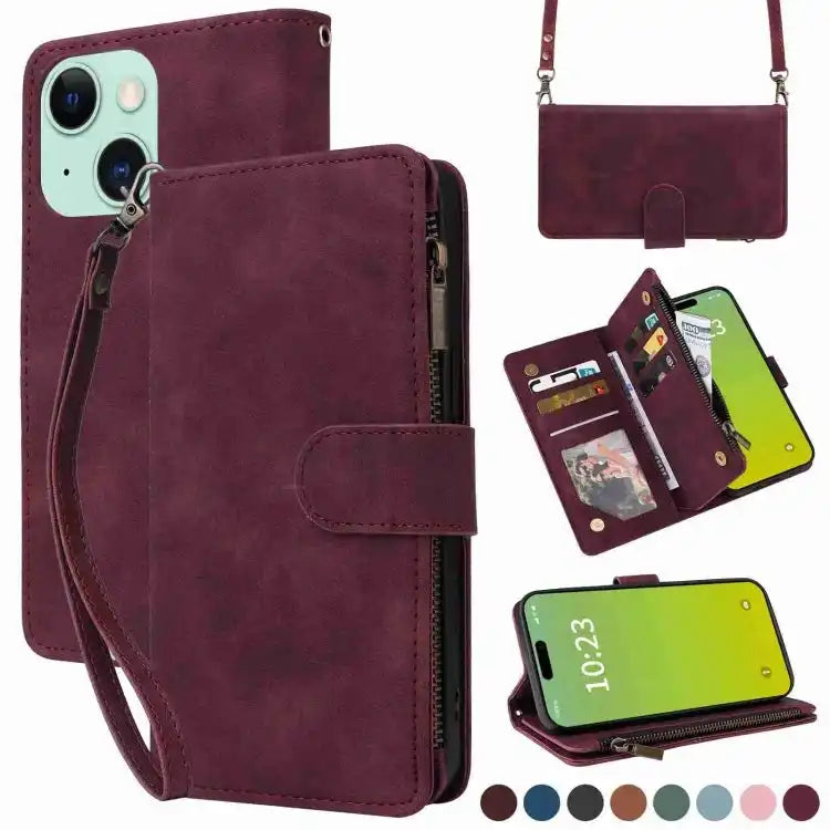 Crossbody Multi-card Slot Wallet Zipper Leather Phone Case MyMobile