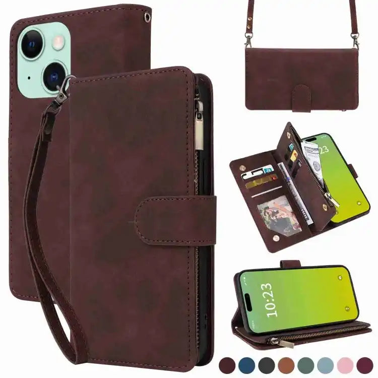 Crossbody Multi-card Slot Wallet Zipper Leather Phone Case MyMobile