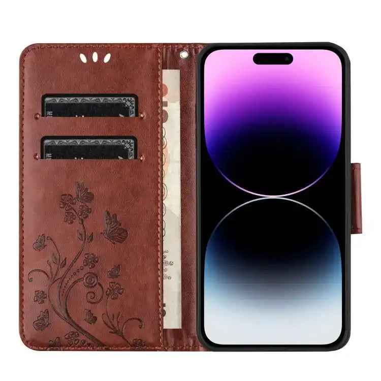 Butterfly Flower Pattern Flip Leather Phone Case