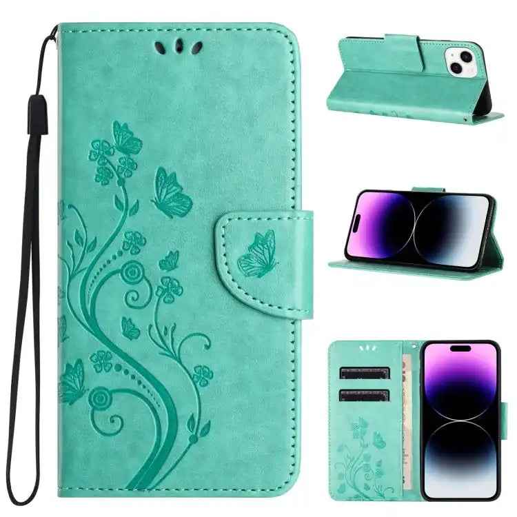Butterfly Flower Pattern Flip Leather Phone Case