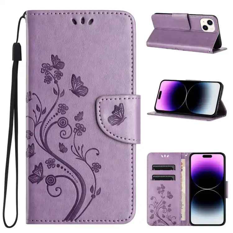 Butterfly Flower Pattern Flip Leather Phone Case