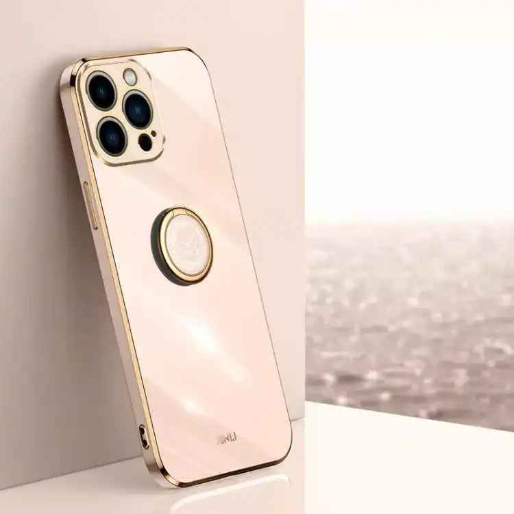 XINLI Straight Edge 6D Electroplate TPU Phone Case with Ring Holder