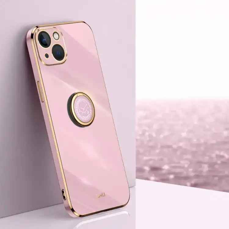 XINLI Straight Edge 6D Electroplate TPU Phone Case with Ring Holder
