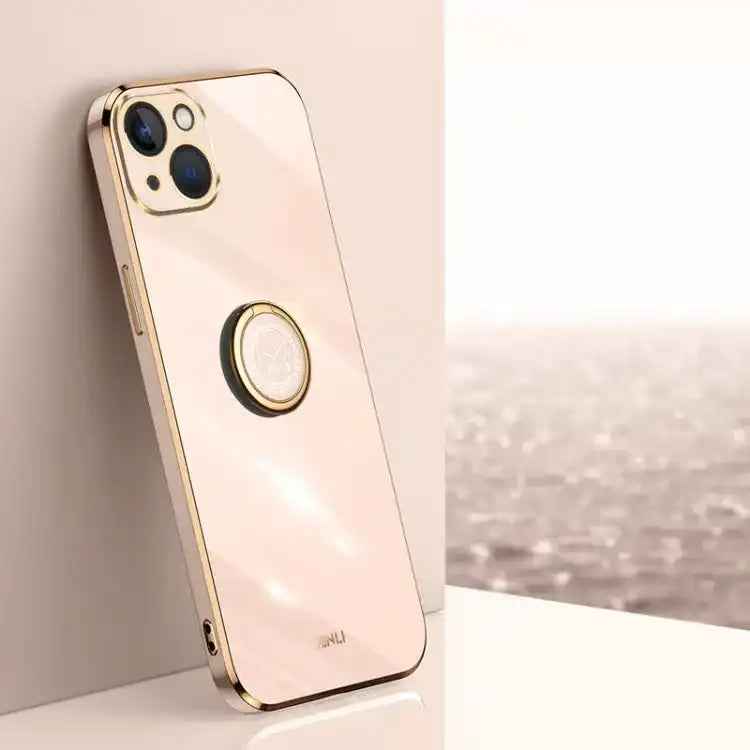 XINLI Straight Edge 6D Electroplate TPU Phone Case with Ring Holder