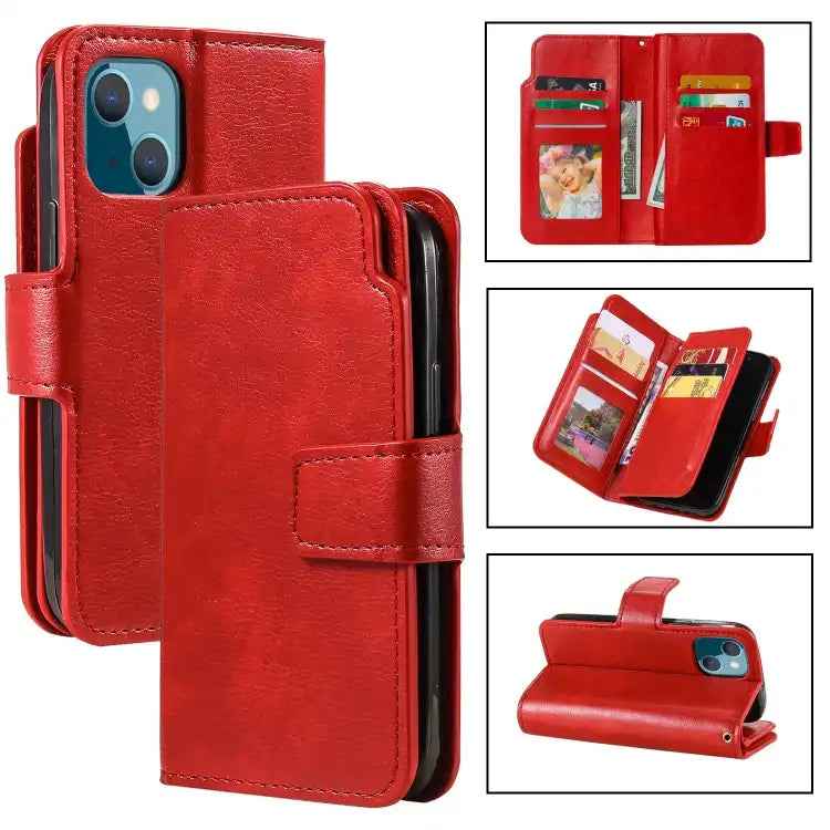 Tri-Fold 9-Card Wallets Leather Phone Case