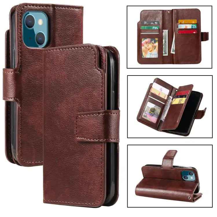 Tri-Fold 9-Card Wallets Leather Phone Case