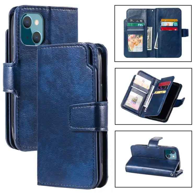 Tri-Fold 9-Card Wallets Leather Phone Case
