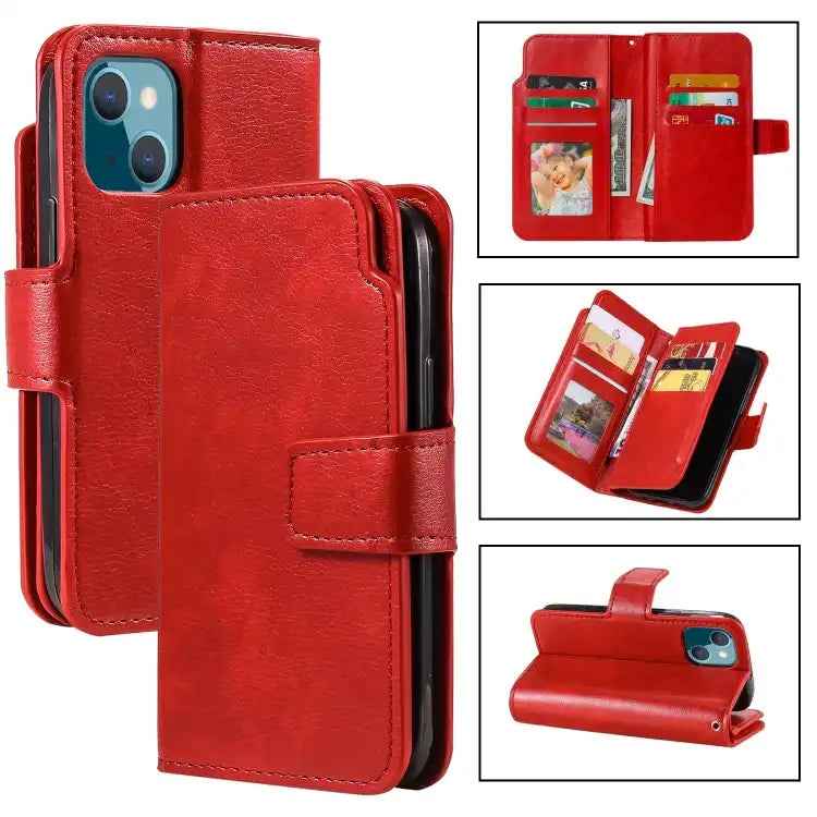Tri-Fold 9-Card Wallets Leather Phone Case