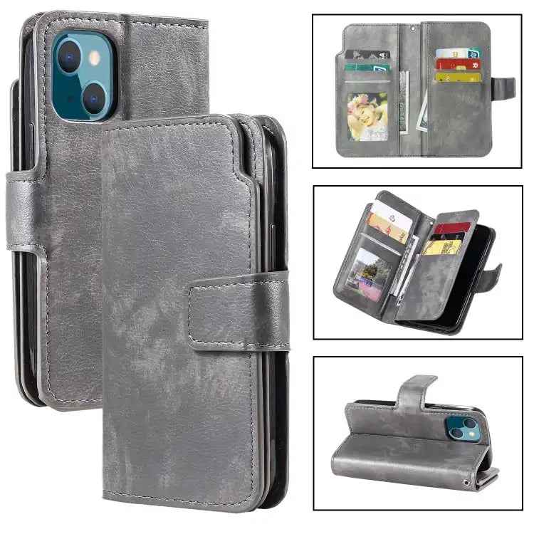Tri-Fold 9-Card Wallets Leather Phone Case