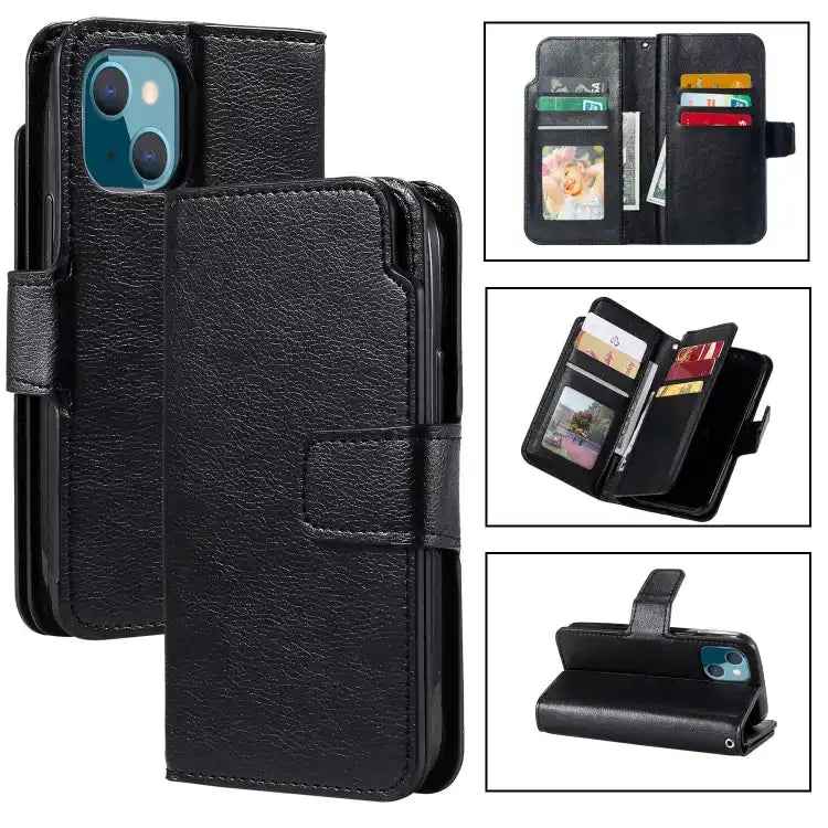 Tri-Fold 9-Card Wallets Leather Phone Case
