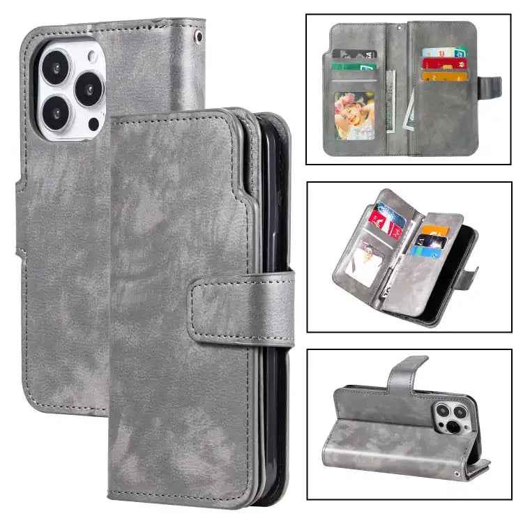 Tri-Fold 9-Card Wallets Leather Phone Case
