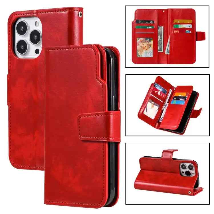 Tri-Fold 9-Card Wallets Leather Phone Case