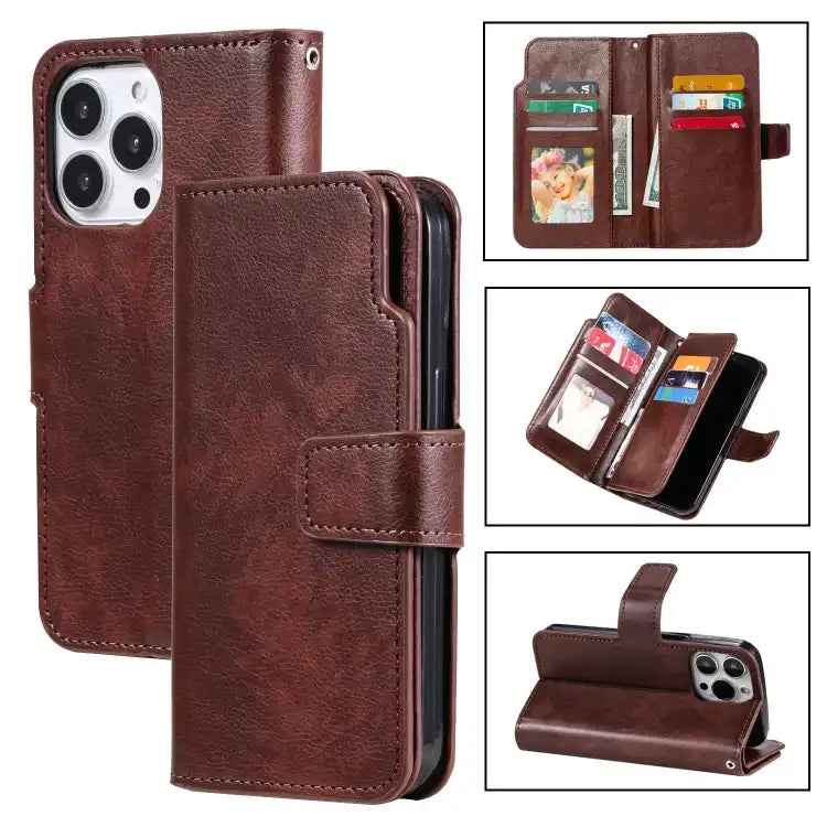 Tri-Fold 9-Card Wallets Leather Phone Case