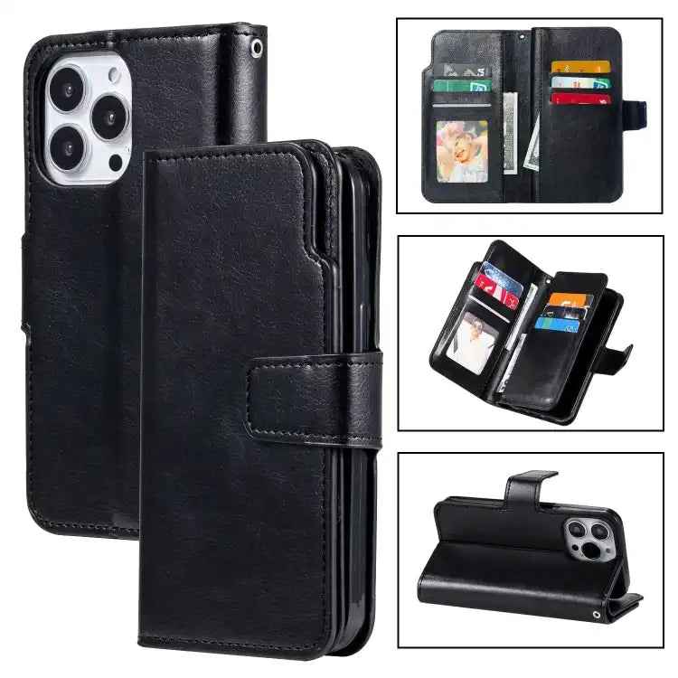 Tri-Fold 9-Card Wallets Leather Phone Case