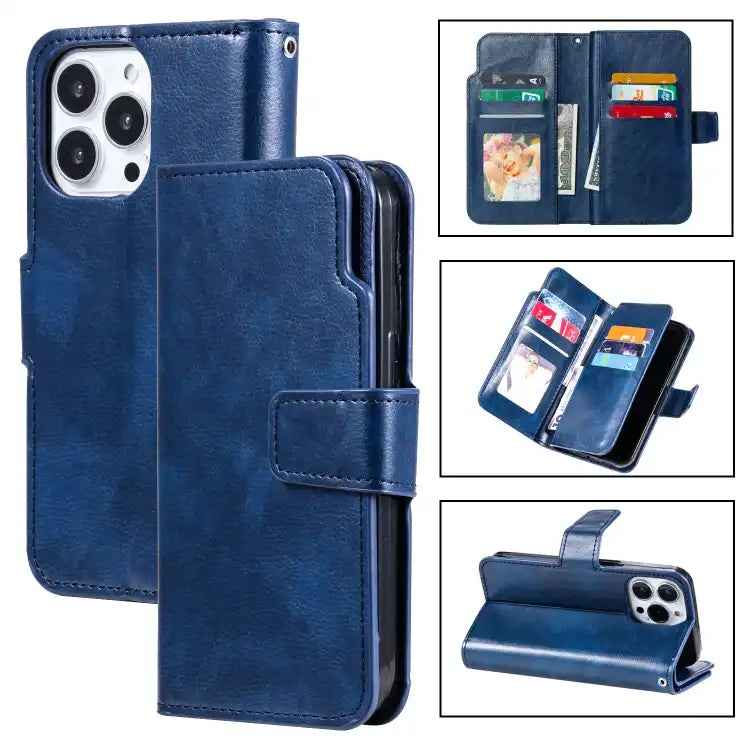 Tri-Fold 9-Card Wallets Leather Phone Case