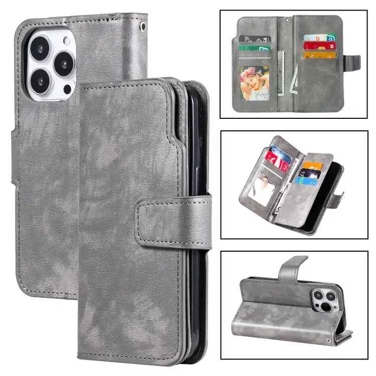 Tri-Fold 9-Card Wallets Leather Phone Case
