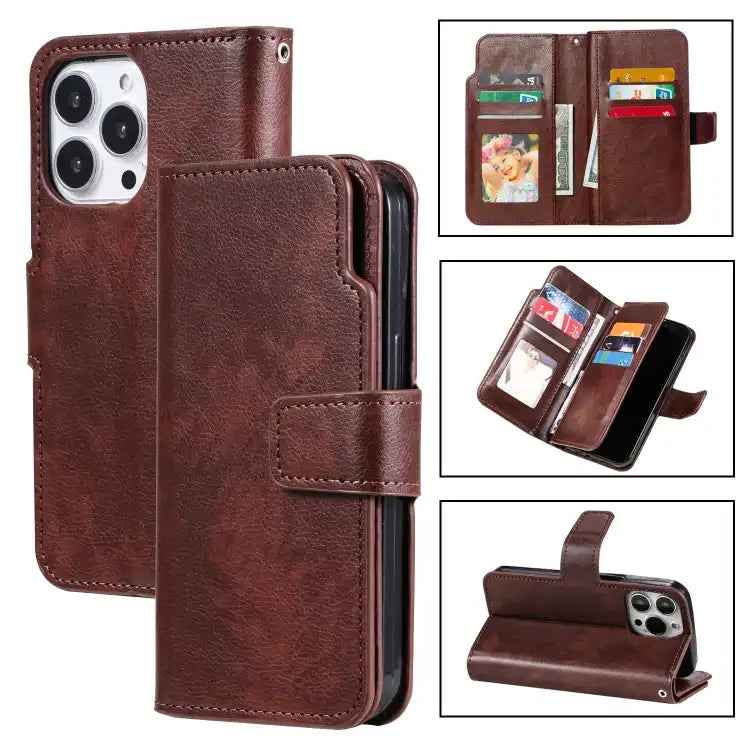 Tri-Fold 9-Card Wallets Leather Phone Case