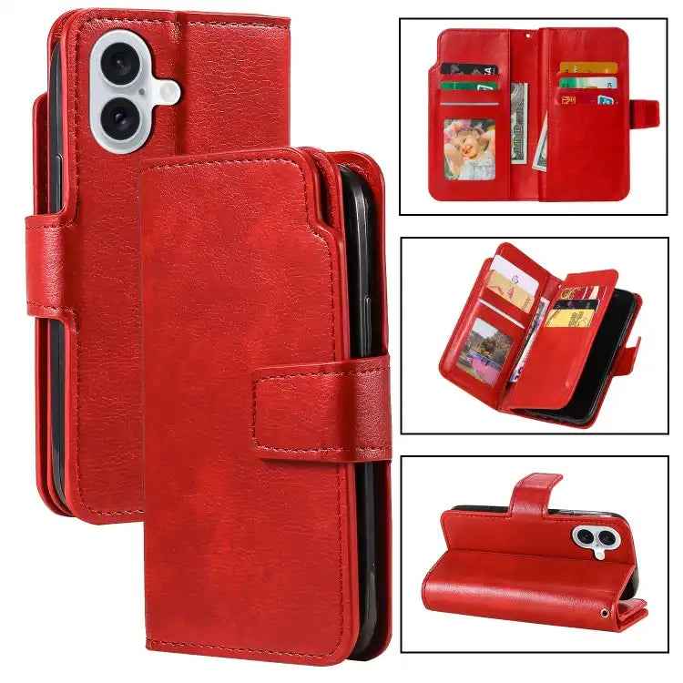Tri-Fold 9-Card Wallets Leather Phone Case