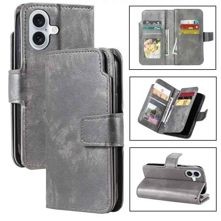 Tri-Fold 9-Card Wallets Leather Phone Case
