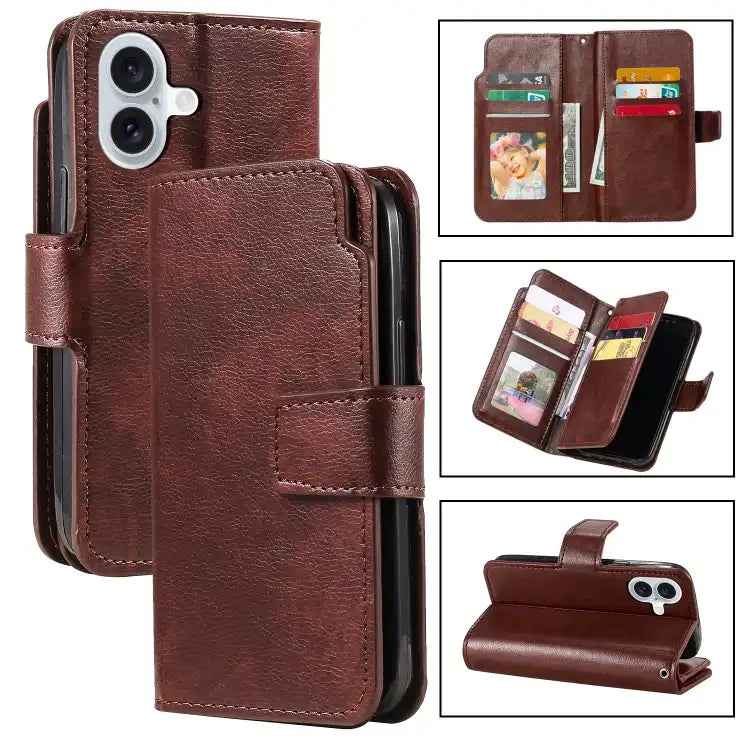 Tri-Fold 9-Card Wallets Leather Phone Case