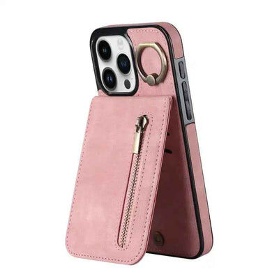 Retro Ring and Zipper RFID Card Slot Phone Case