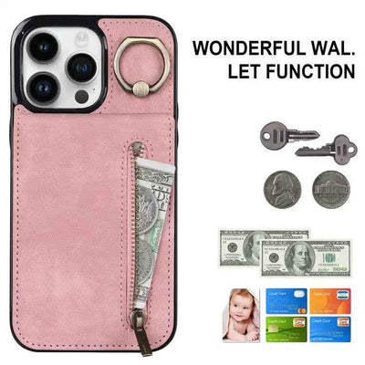 Retro Ring and Zipper RFID Card Slot Phone Case