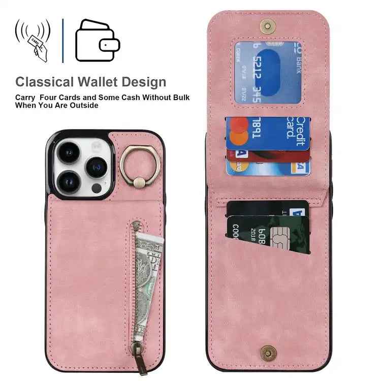 Retro Ring and Zipper RFID Card Slot Phone Case