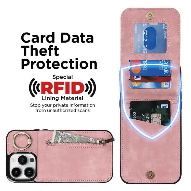 Retro Ring and Zipper RFID Card Slot Phone Case