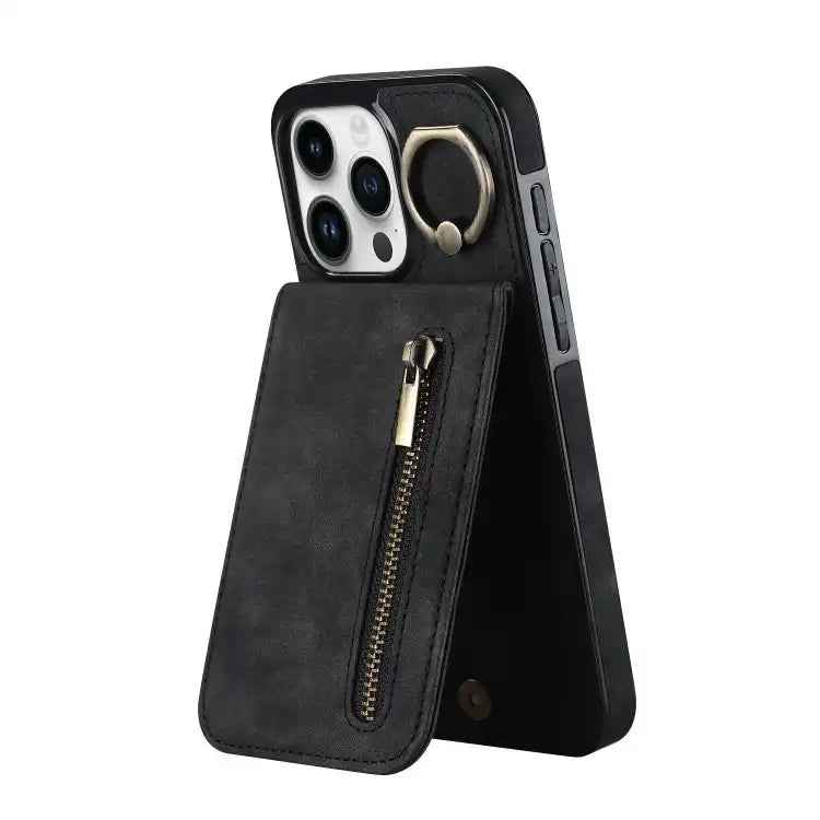 Retro Ring and Zipper RFID Card Slot Phone Case