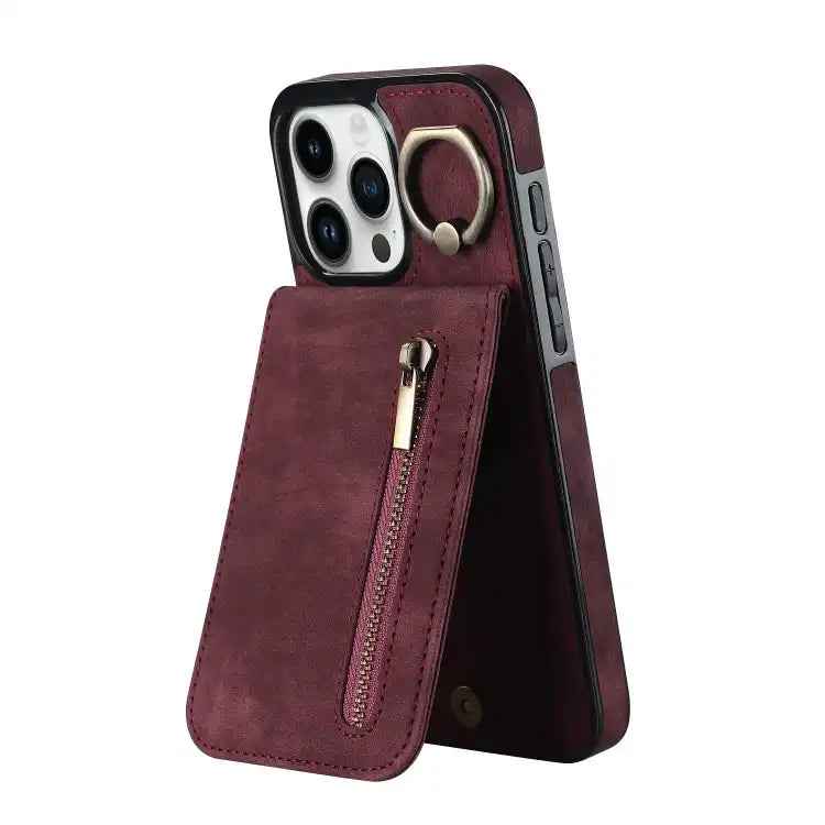 Retro Ring and Zipper RFID Card Slot Phone Case