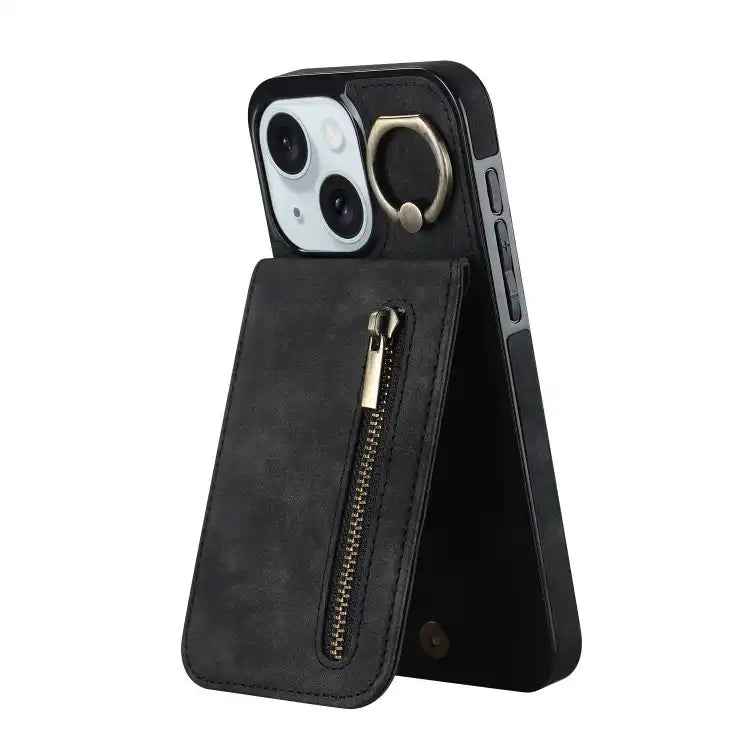 Retro Ring and Zipper RFID Card Slot Phone Case