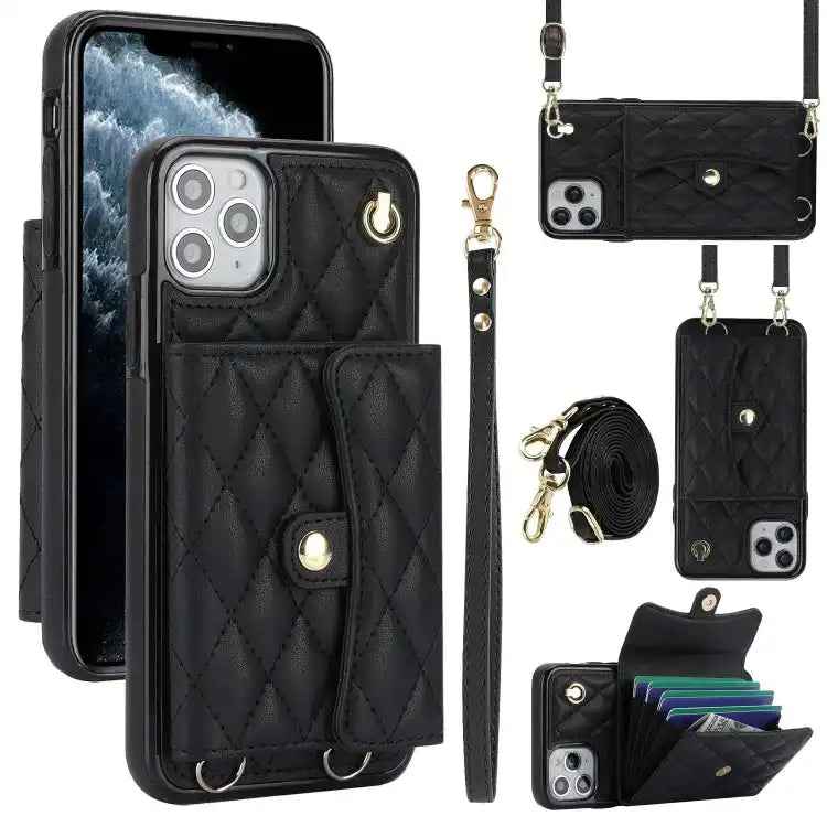 Crossbody Rhombic Horizontal Wallet Leather Phone Case