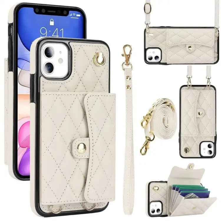 Crossbody Rhombic Horizontal Wallet Leather Phone Case