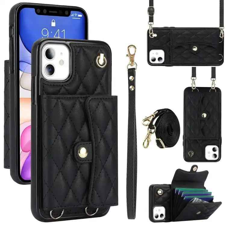 Crossbody Rhombic Horizontal Wallet Leather Phone Case
