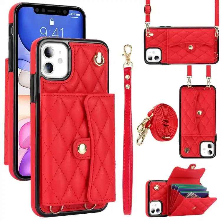 Crossbody Rhombic Horizontal Wallet Leather Phone Case