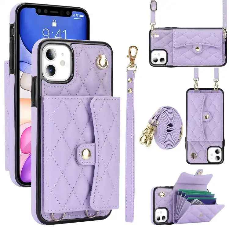 Crossbody Rhombic Horizontal Wallet Leather Phone Case