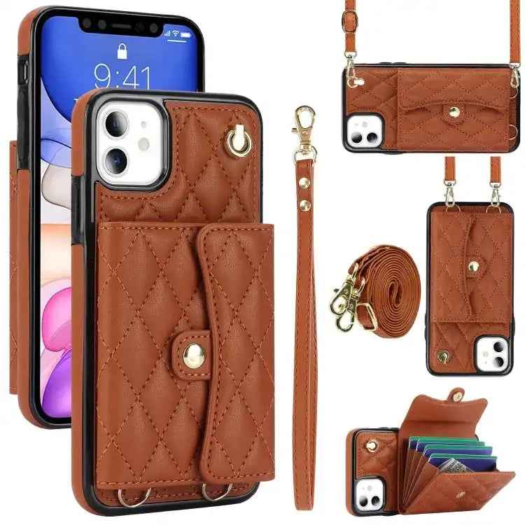 Crossbody Rhombic Horizontal Wallet Leather Phone Case