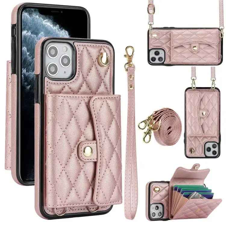 Crossbody Rhombic Horizontal Wallet Leather Phone Case