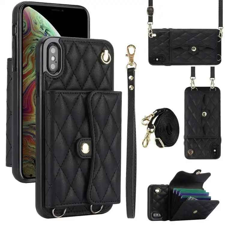 Crossbody Rhombic Horizontal Wallet Leather Phone Case