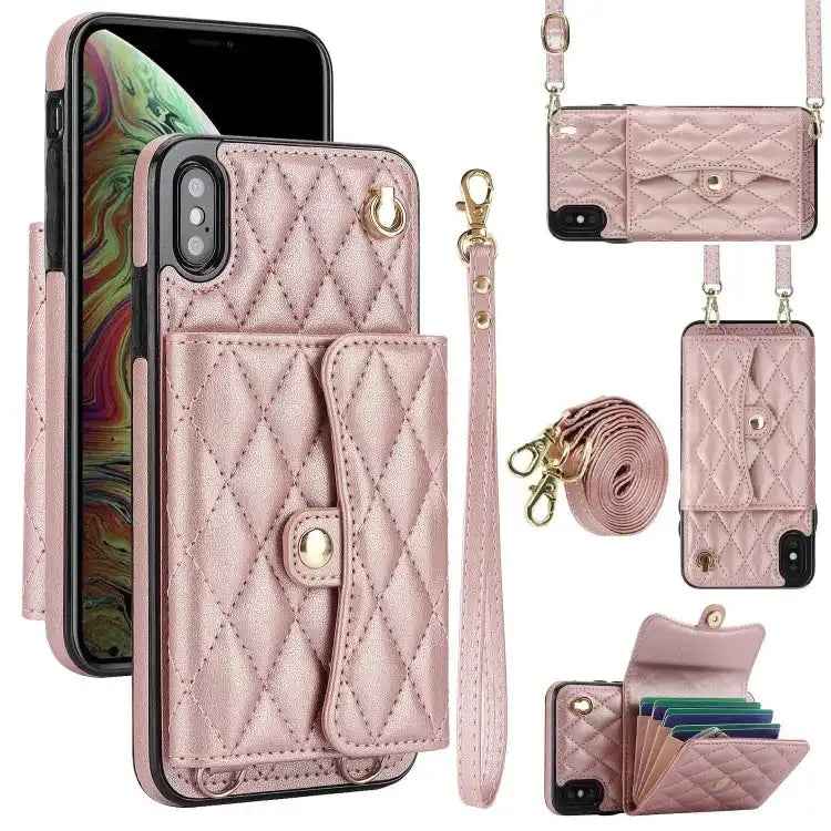 Crossbody Rhombic Horizontal Wallet Leather Phone Case