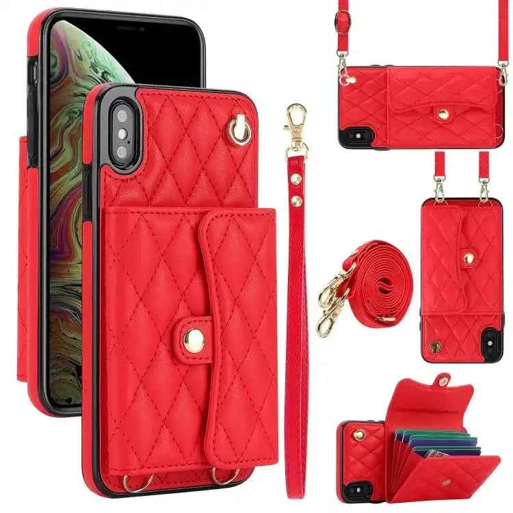 Crossbody Rhombic Horizontal Wallet Leather Phone Case