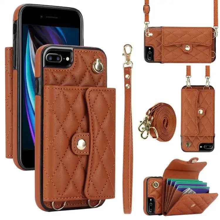 Crossbody Rhombic Horizontal Wallet Leather Phone Case