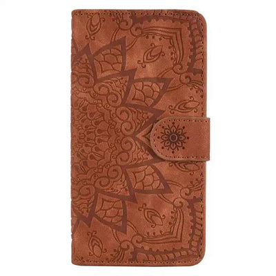Mandala Embossed Dual-Fold Calf Leather Phone Case